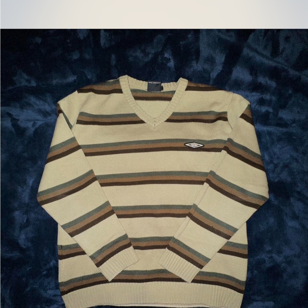Umbro Men's Striped Sweater - Cream and Brown
